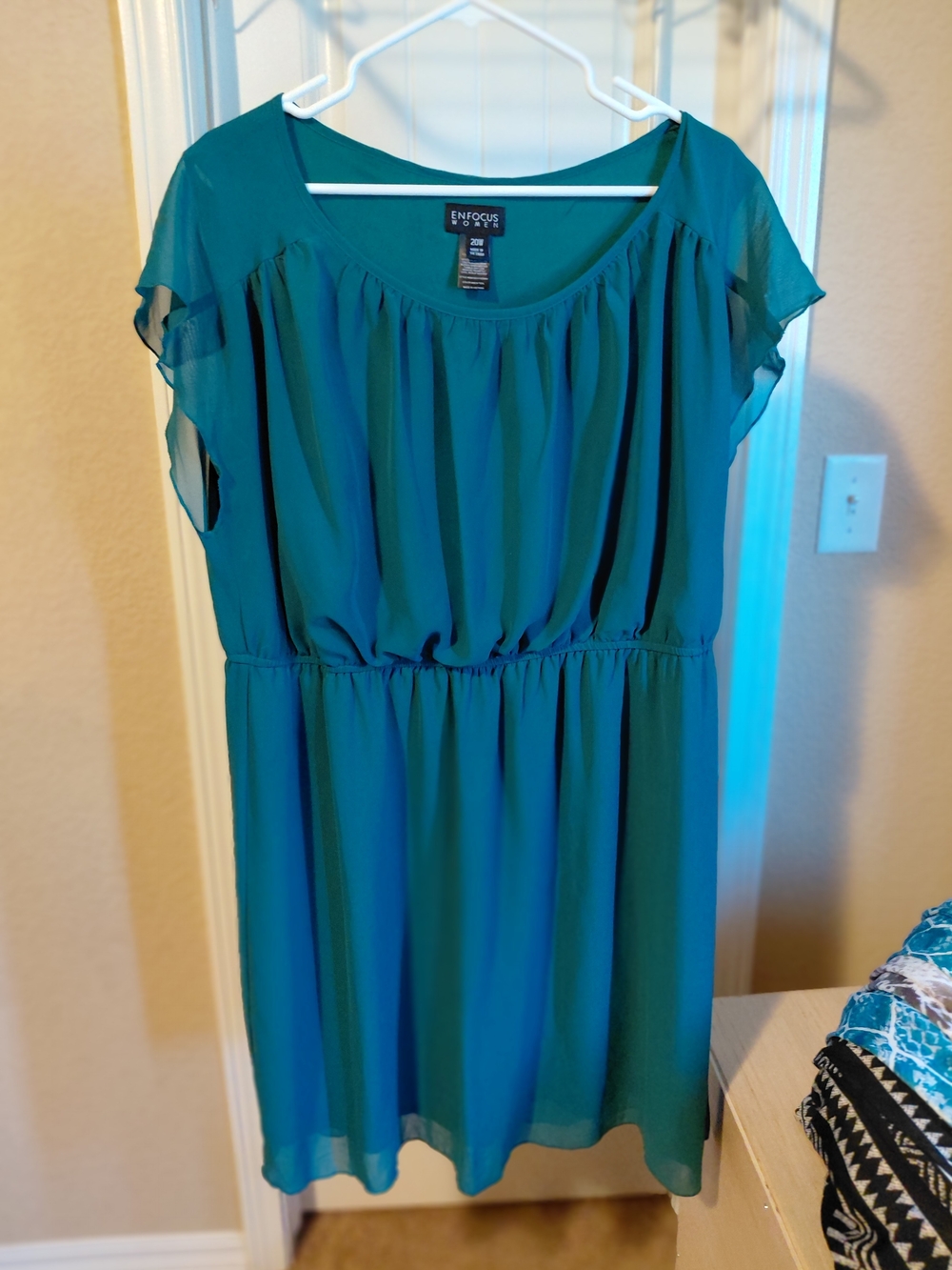 Enfocus Studio Teal Flutter-Sleeve Elastic-Waist Mini Dress